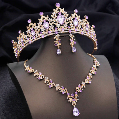 Tiaras Bridal Princess Wedding Crown and necklace earring Prom Birthday Jewelry Sets