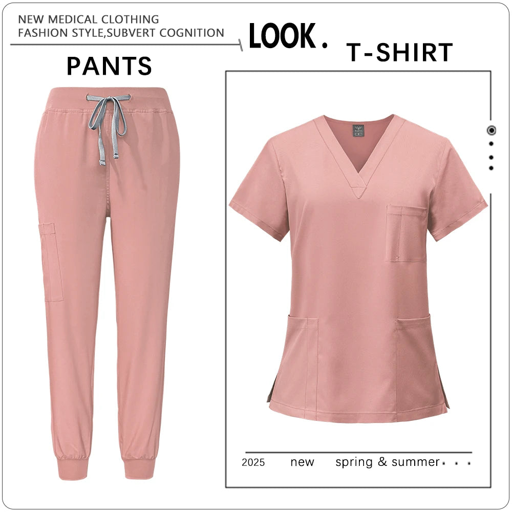 Hot Sale Clinic Workwear Unisex Medical Nurse Scrub Set Clinical Uniform Men Women Beauty Salon Costume Doctor Nursing Top Pants