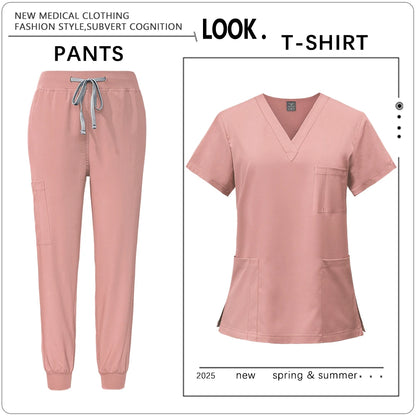 Hot Sale Clinic Workwear Unisex Medical Nurse Scrub Set Clinical Uniform Men Women Beauty Salon Costume Doctor Nursing Top Pants