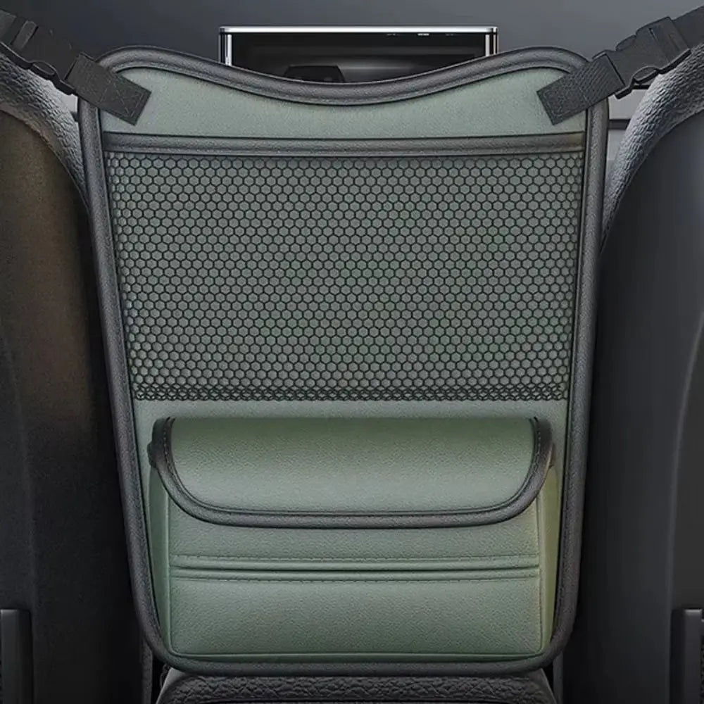 Double Side Storage Car Seat Storage Bag With Tissue Box Mesh Pockets Central Control Storage Pocket Space Saving