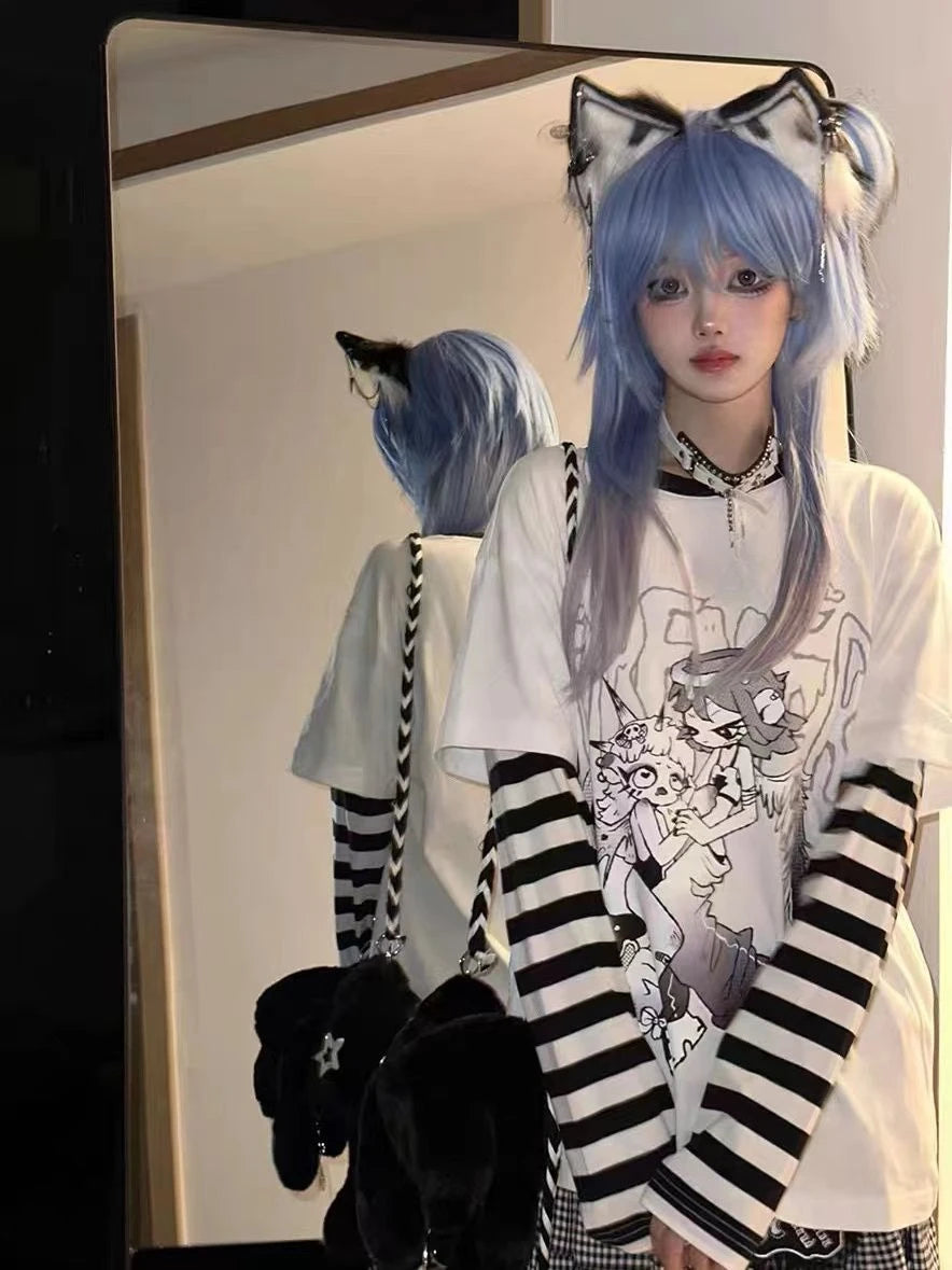 Subculture T Shirts Y2K Clothing Tees for Women  Gothic Punk Harajuku Gothic Unique T-shirts Fashion Japanese Kawaii Long Sleeve
