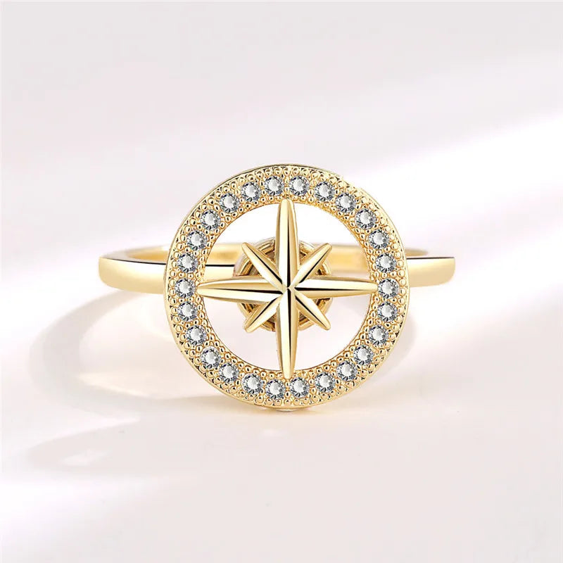 Fashion Beads Anxiety Fidget Spinner Rings Korea Crystal Butterfly Flower Star Moon Ring Anti Stress Jewelry Gift