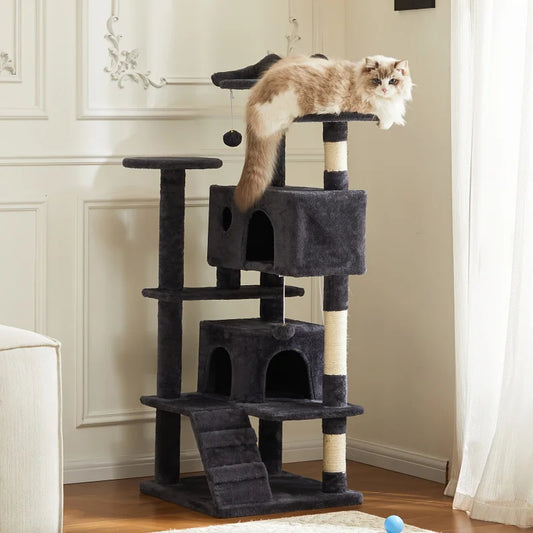 Multi-layer Plush Pet Furniture with Sisal Cat Scratching Post Climbing Ladder Sturdy