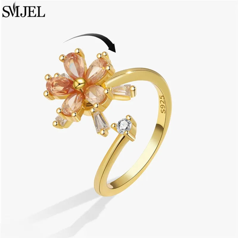 Korean Fashion Daisy Spinner Fidget Ring Multiple Style Sunflower Rose Snowflake Rotate Freely Anti Stress Anxiety Rings Wedding