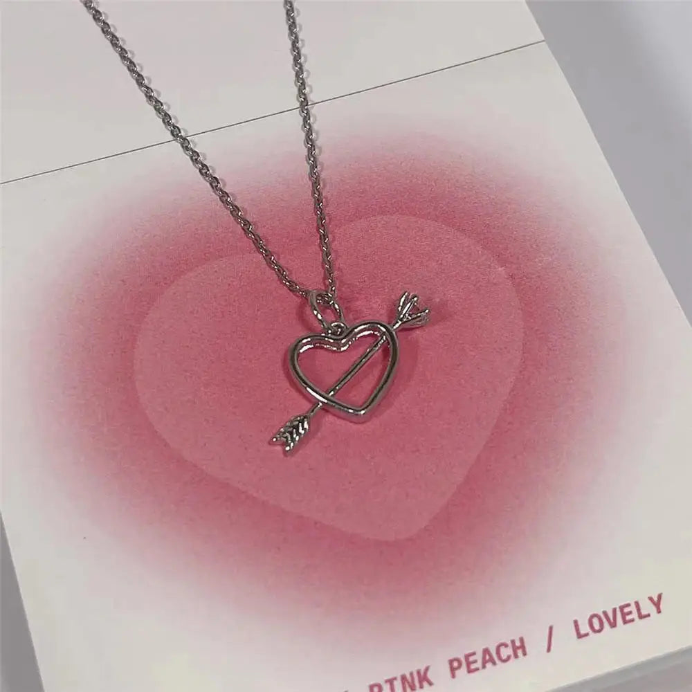 Stylish Pink Heart Necklace Gemstone Pendant Diamonds One Arrow Through Forever Love  Designs