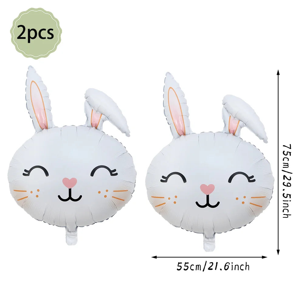 Happy Easter Party Decorations – Bunny & Egg Paper Plates with Cute White Rabbit and Carrot Foil Balloons, Kids Party Supplies & Favors