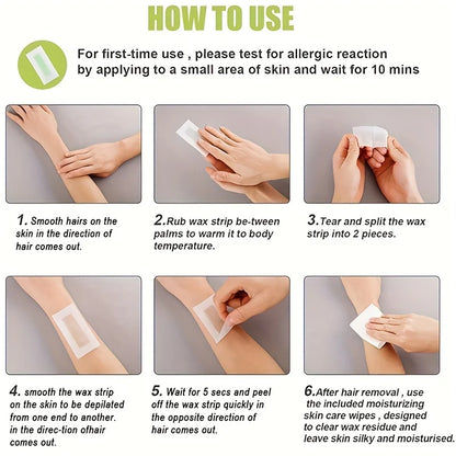 Professional Hair Removal Wax Strips – Double‑Sided Cold Strips for Legs, Body & Face (6/10/20 PCS)