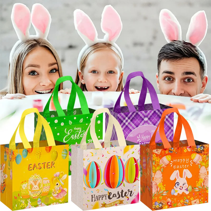 Easter Tote Gift Bags Creative Cartoon Rabbit Egg Basket Pattern Laminating Nonwoven Tote Bags Eco-Friendly Mall Shopping Bags