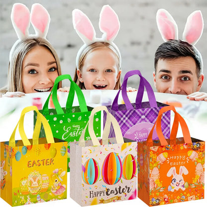 Easter Tote Gift Bags Creative Cartoon Rabbit Egg Basket Pattern Laminating Nonwoven Tote Bags Eco-Friendly Mall Shopping Bags