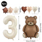 Cute Teddy Bear Party Birthday Number Balloons Large Retro Brown Bear Foil Balloon Set 8 pcs Baby Shower Birthday Party Decor