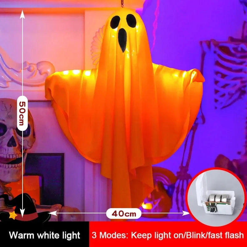 LED Glow Ghost Party Halloween Decoration for Home Indoor Outdoor Haunted House Bar Hanging Horror Props with Lights