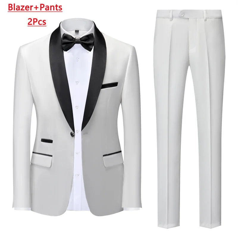 Men's Solid Color Suit Jacket Blazer Waistcoat Vest Pants Set M-6XL