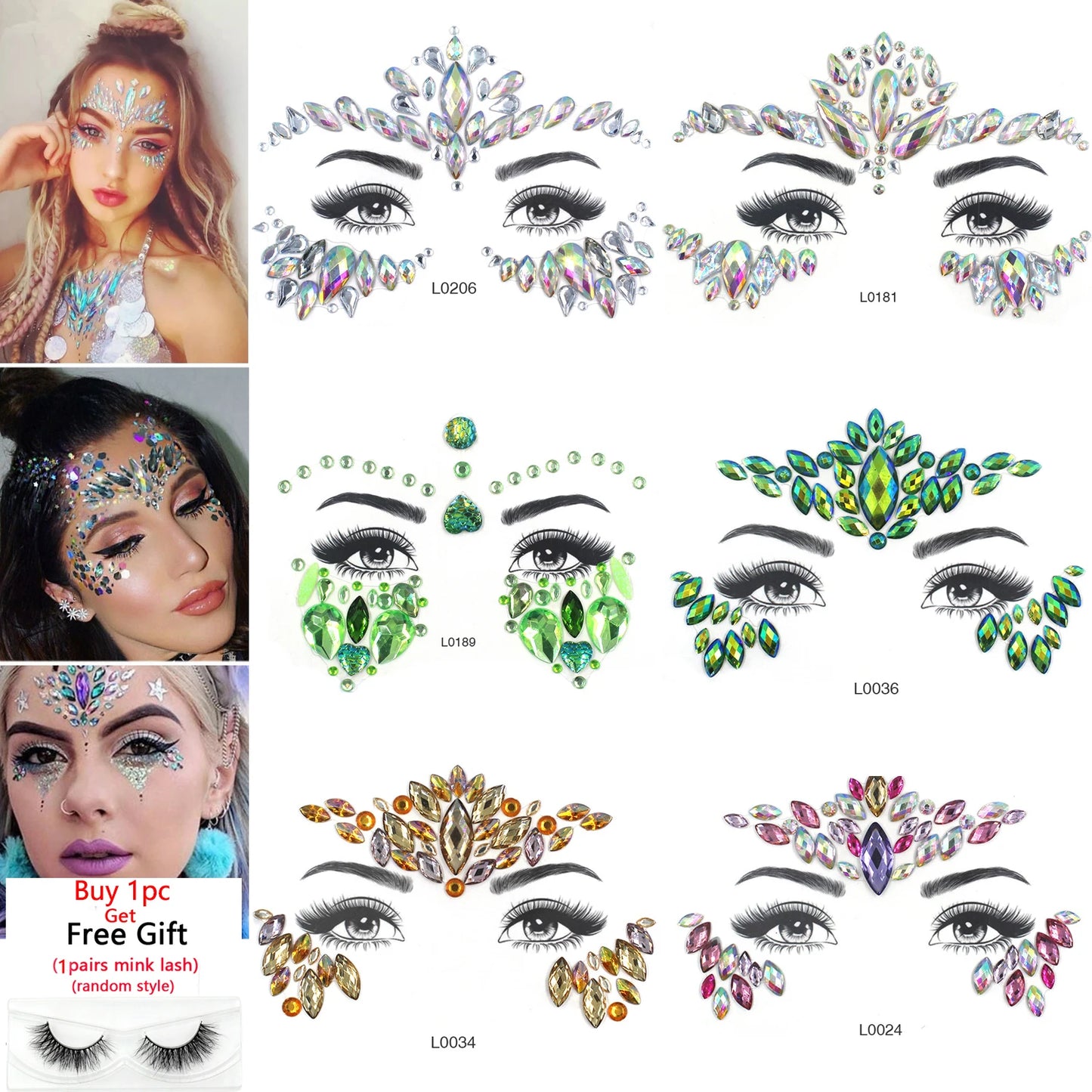 3D Sexy Face Tattoo Crystal Stickers Temporary Tattoos Glitter Fake Tattoo Rhinestones Masquerade Women Party Face Jewels Tattoo