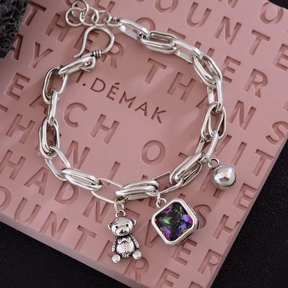 Solid 925 Sterling Silver Retro Bracelet for Women Men Vintage Handmade Heart Bracelet Birthday Gift