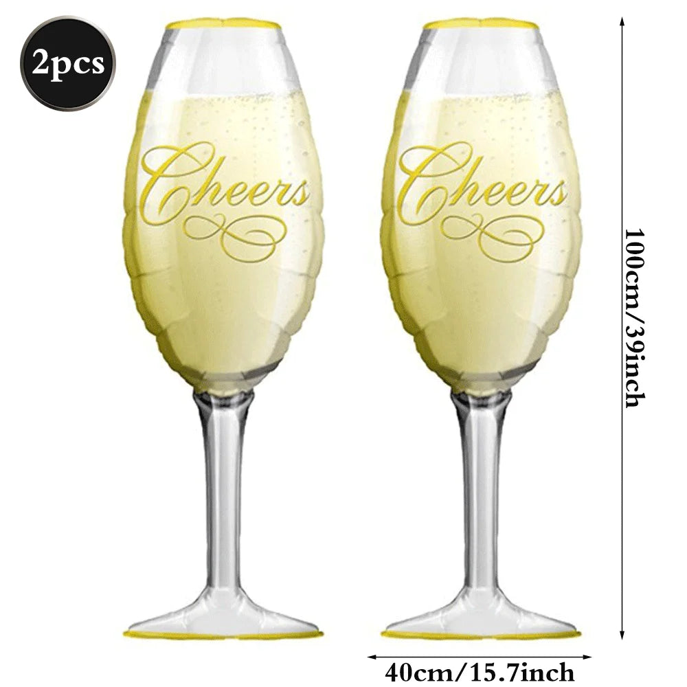 Champagne Bottle and Goblet Wine Glass Large Mylar Balloons Valentines Engagement Wedding Birthday Anniversary Party Decorations