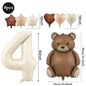 Cute Teddy Bear Party Birthday Number Balloons Large Retro Brown Bear Foil Balloon Set 8 pcs Baby Shower Birthday Party Decor