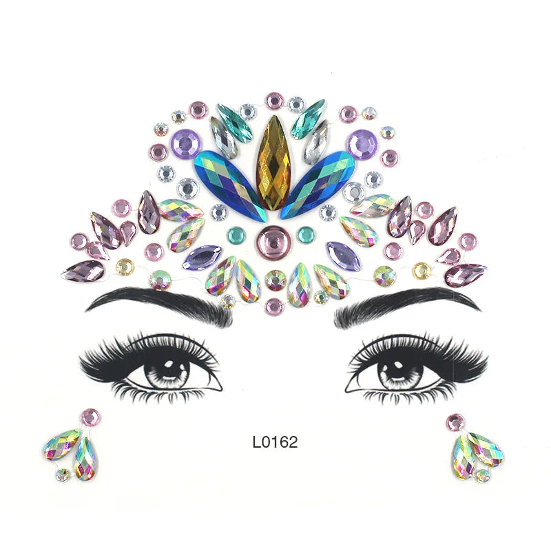 3D Sexy Face Tattoo Crystal Stickers Temporary Tattoos Glitter Fake Tattoo Rhinestones Masquerade Women Party Face Jewels Tattoo
