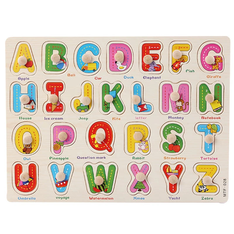 Baby Wooden Puzzles Montessori Toys 1 2 Years Toddler Toys Hand Grab Board Alphabet Number Cognition Learning Educational Toys