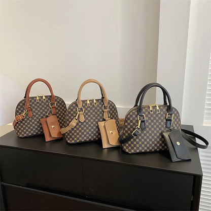 Luxury Shell Handbag for Women – Plaid Shoulder & Crossbody Bag with Mini Purse