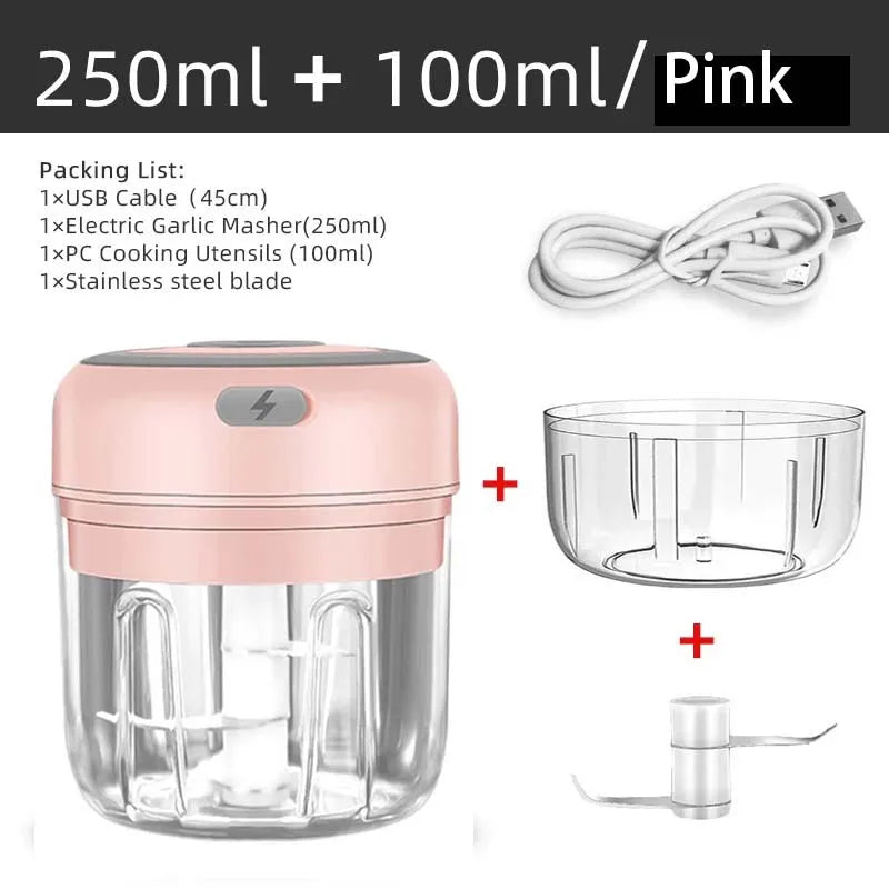 Mini Wireless Electric Garlic Crusher 100ml/250ml Portable Chopper USB Charging