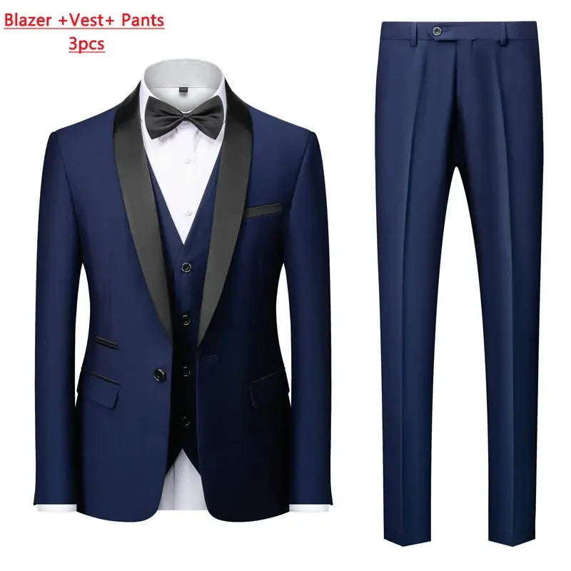 Men's Solid Color Suit Jacket Blazer Waistcoat Vest Pants Set M-6XL