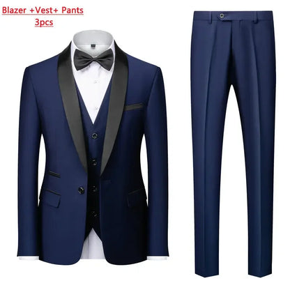Men's Solid Color Suit Jacket Blazer Waistcoat Vest Pants Set M-6XL