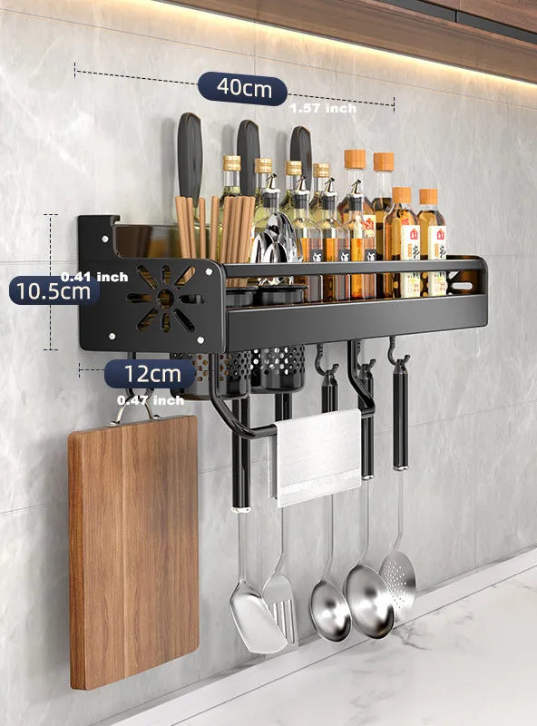Kitchen Organizer Shelf Wall-mounted Spice Storage Rack  Knife, Seasoning, Utensil Storage Holder