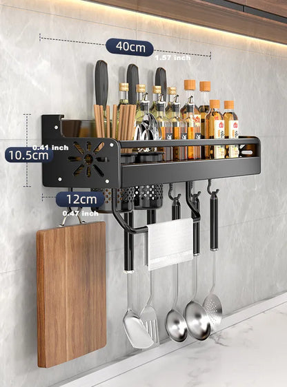 Kitchen Organizer Shelf Wall-mounted Spice Storage Rack  Knife, Seasoning, Utensil Storage Holder