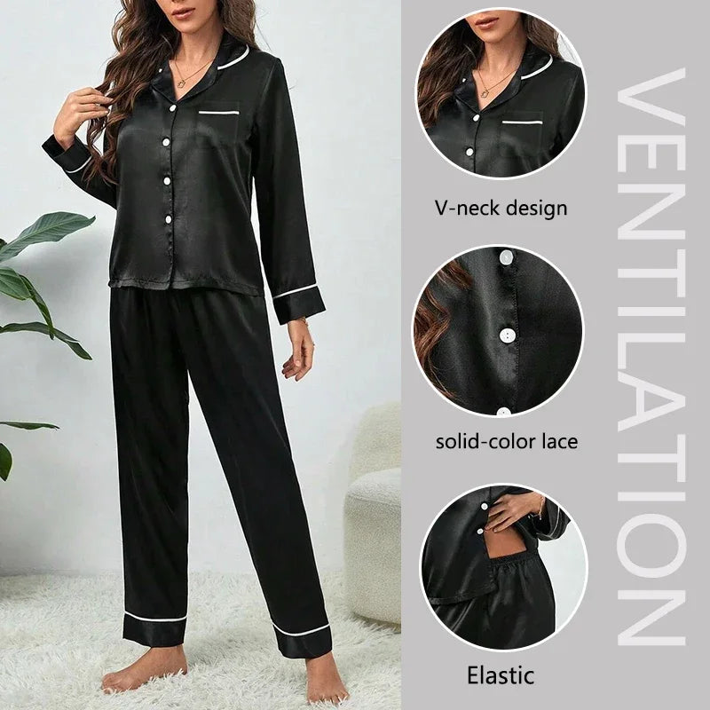 Women Silk Pajamas Tops and Pants