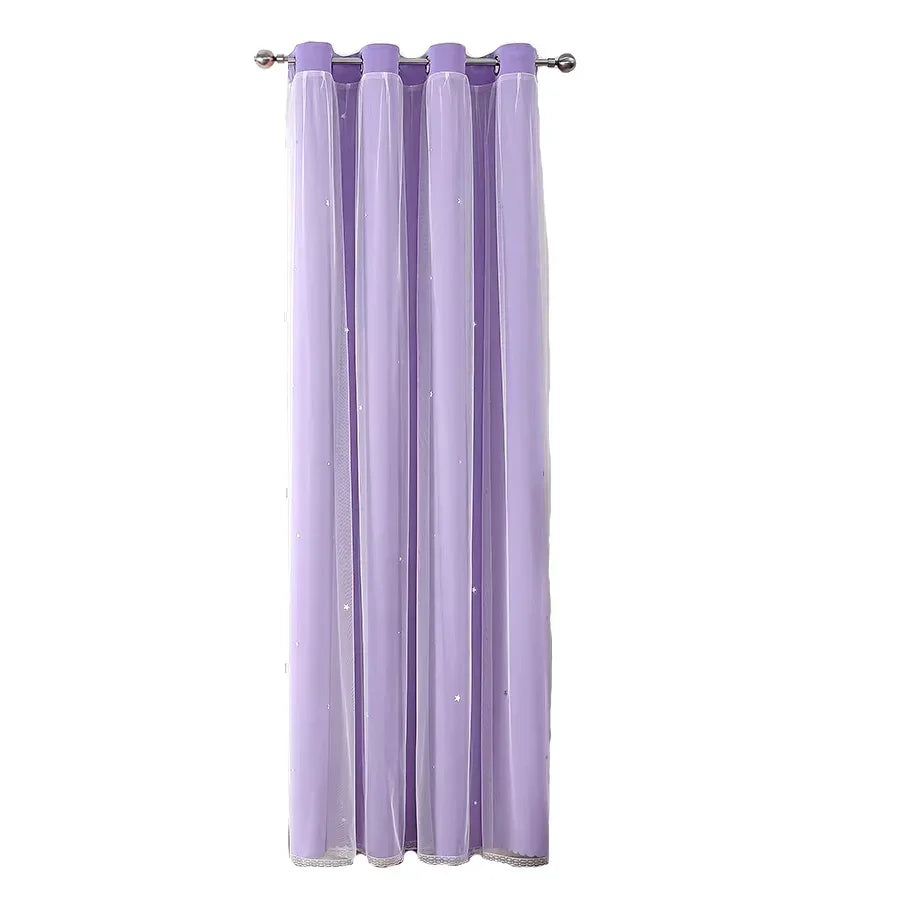 Kids Girls Bedroom Pink Curtains Star Cutout Blackout with White Sheer Pastel Nursery Window Curtain Panels for Living Room Home