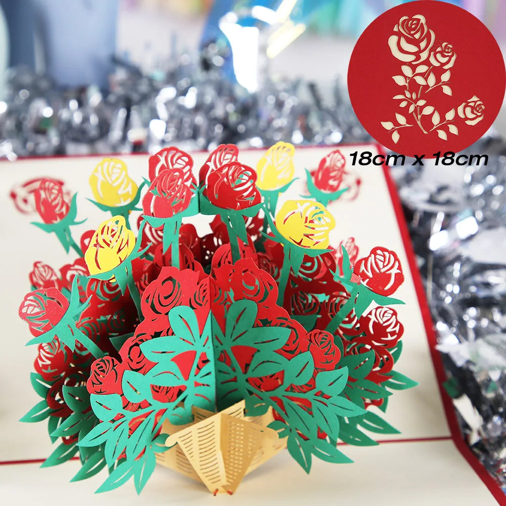 3D Pop Up Flower Greeting Cards Wedding Card Anniversary Thanksgiving Valentines Day Birthday Gift Thank You Card Handmade Cards
