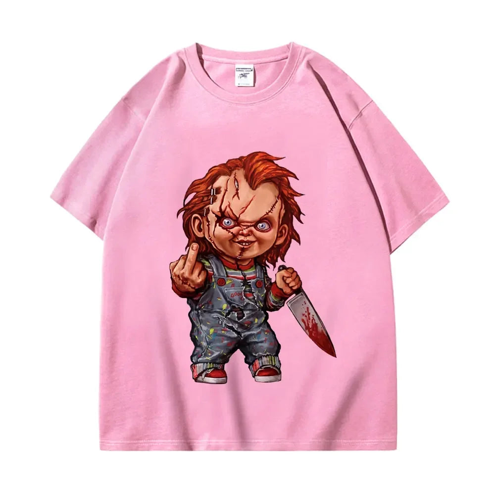 Horror Chuck Pattern T-shirt Women's Gothic Fashion Short sleeved T-shirt Summer High Quality T-shirt Street Clothing