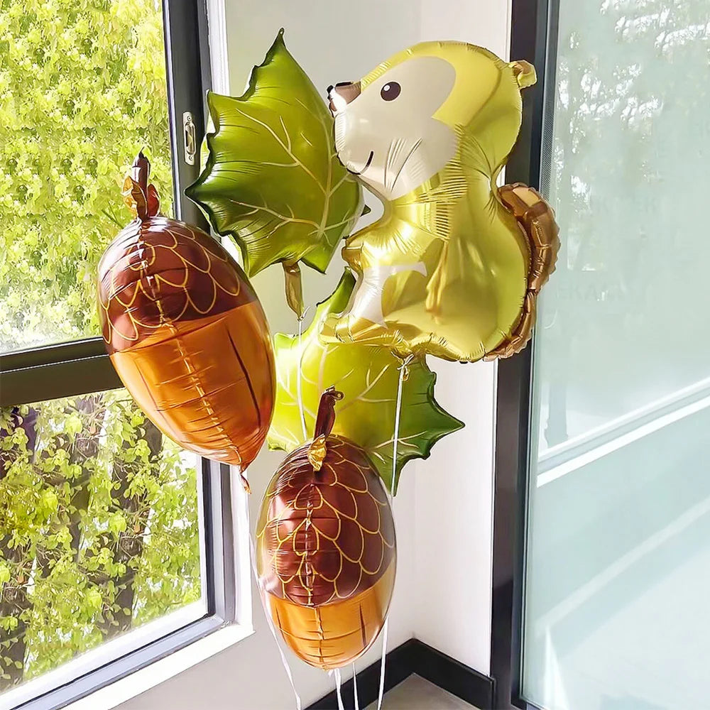 Woodland Animals Foil Balloon Set – Fox, Hedgehog, Raccoon, Deer & Bear Forest Theme Party Decor