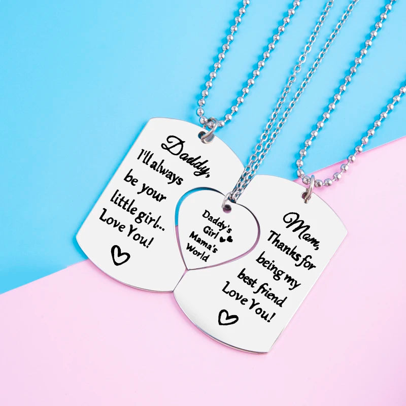 3 PCS Daddy Mom Girl Matching Necklace Set Stainless Steel Father Mother Daughter Necklaces Family Jewelry Gifts