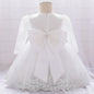 Long Sleeve Baby Girls Dress Newborn White Baptism Tulle Party Wedding 1st Birthday Princess Dresses Infant Girls Bow Prom Gown