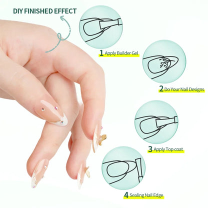 150PCS Short Coffin Press on Nails 3 in 1 Coat Soft Gel Nail Tips French Tip 15 Sizes