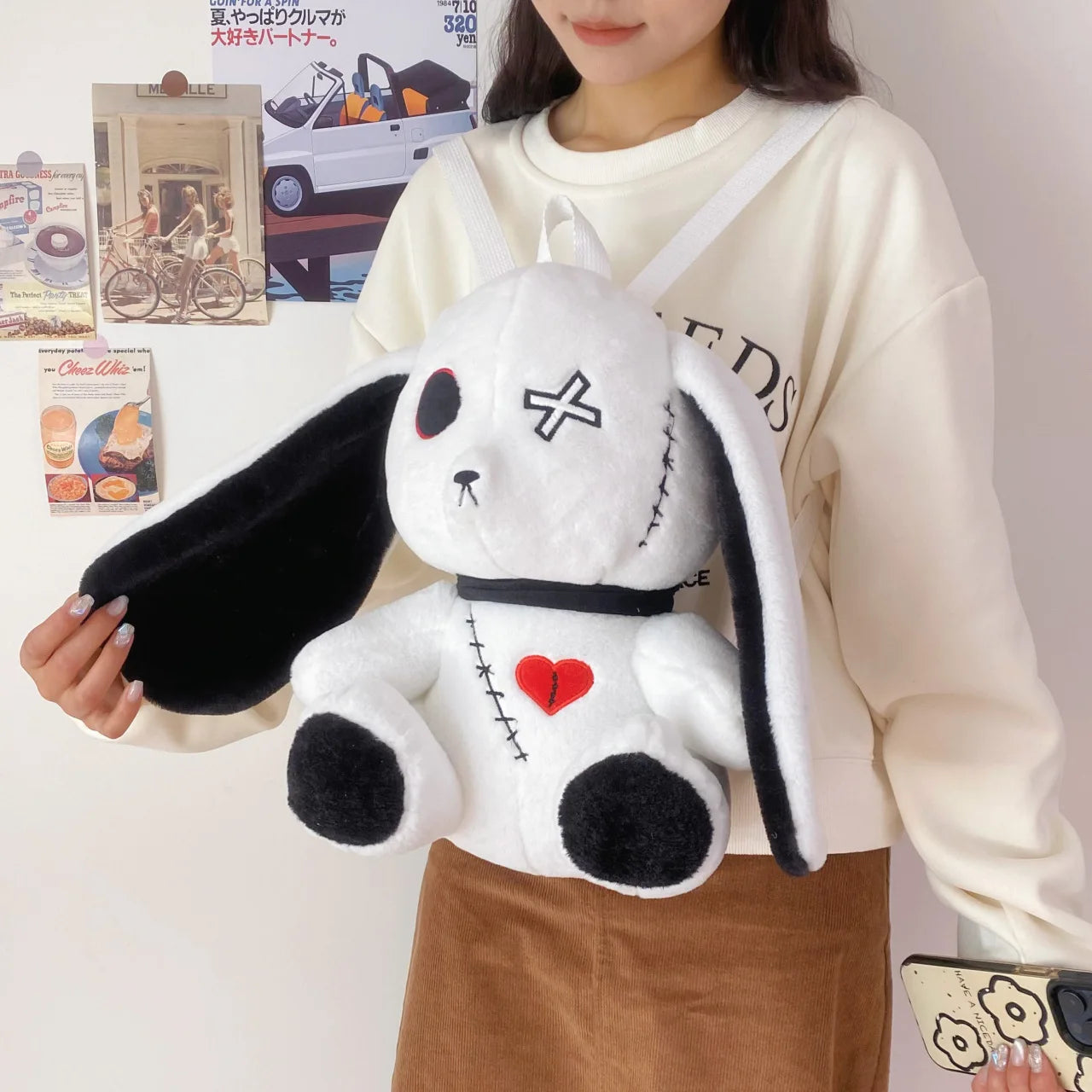 Kawaii Plush Rabbit Small Backpack Cute Gothic Stuffed Animal Purse Plushie Bag Nightmare Before Christmas Aesthetic Bunny Doll