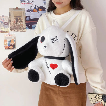 Kawaii Plush Rabbit Small Backpack Cute Gothic Stuffed Animal Purse Plushie Bag Nightmare Before Christmas Aesthetic Bunny Doll