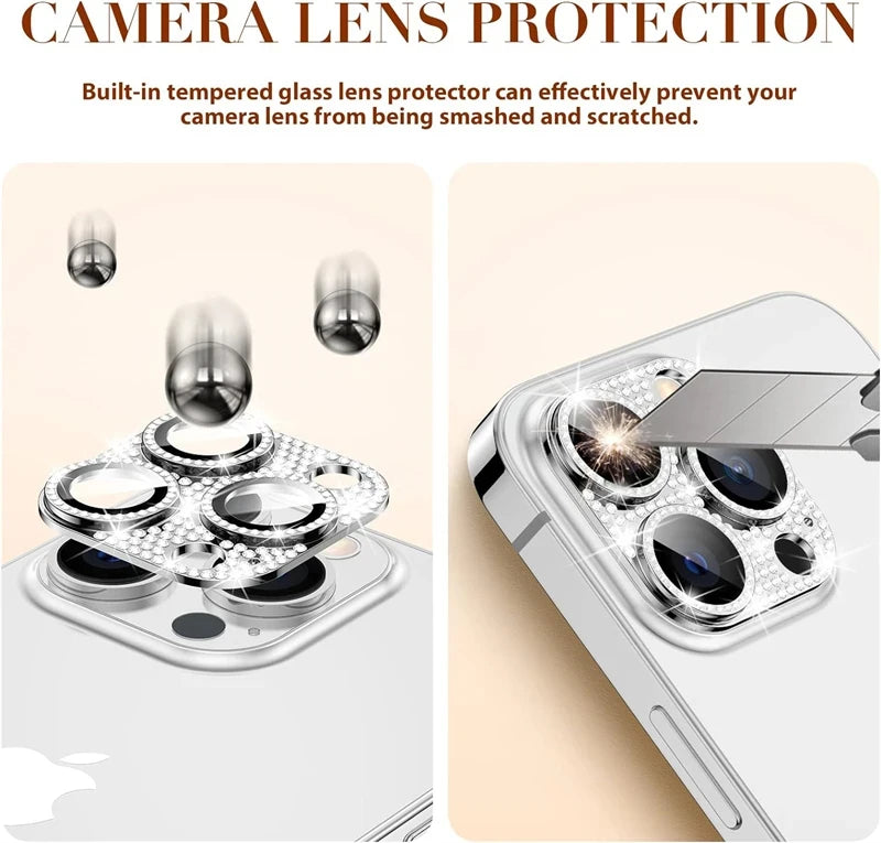 Bling Diamond Camera Lens Protector for iPhone – Glitter Metal Case for iPhone 11/12/13/14/15/16 & Pro Max Models