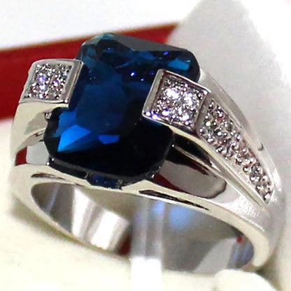 925 Sterling Silver Ring – Blue Cubic Zirconia Vintage Design for Men & Women