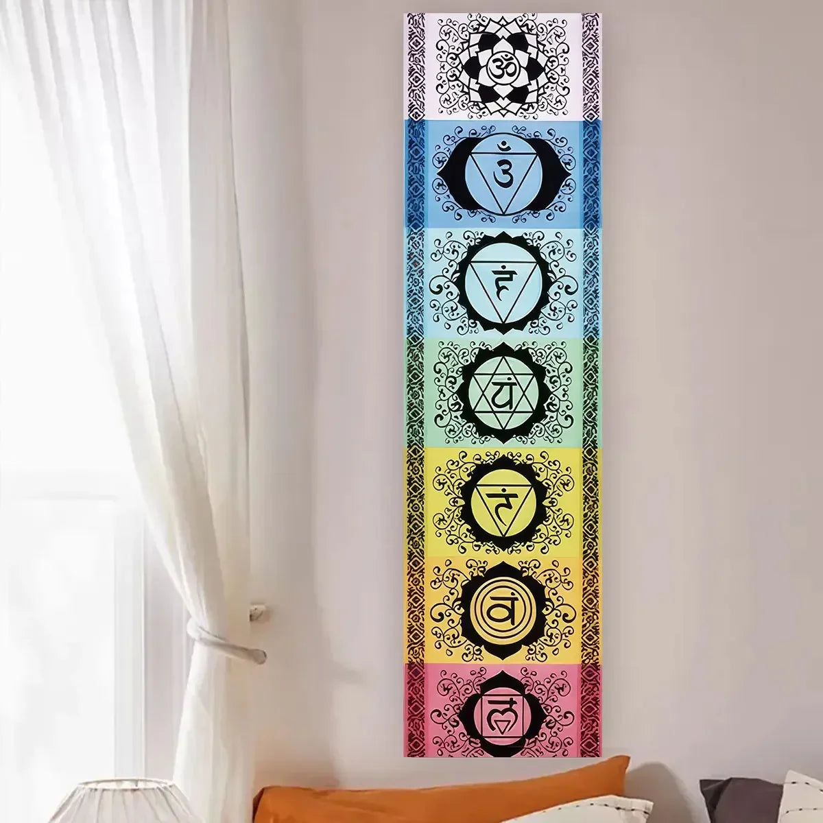 VIKAMA Seven Chakra Vertical Tapestry Rainbow Energy Wall Decor for Yoga Studio Meditation Space Wall Hanging Home Decoration