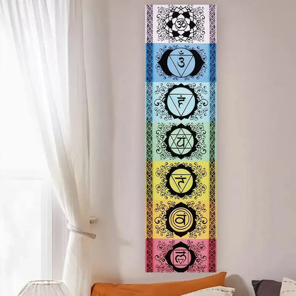VIKAMA Seven Chakra Vertical Tapestry Rainbow Energy Wall Decor for Yoga Studio Meditation Space Wall Hanging Home Decoration