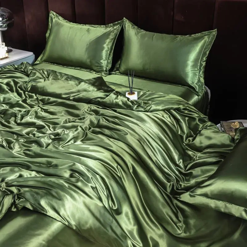 Luxury Ice Silk Bedding Set Satin Silky Duvet Cover Set With Pillowcase High-end Home Textiles Solid Color Bed Cover Sets