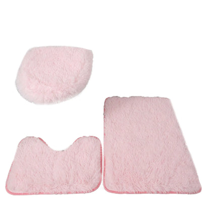 3PCS/set Solid Color Bathroom Mat Set Fluffy Hairs Bath Carpets Modern Toilet Lid Cover Rugs Kit Rectangle U-shape Floor Mats