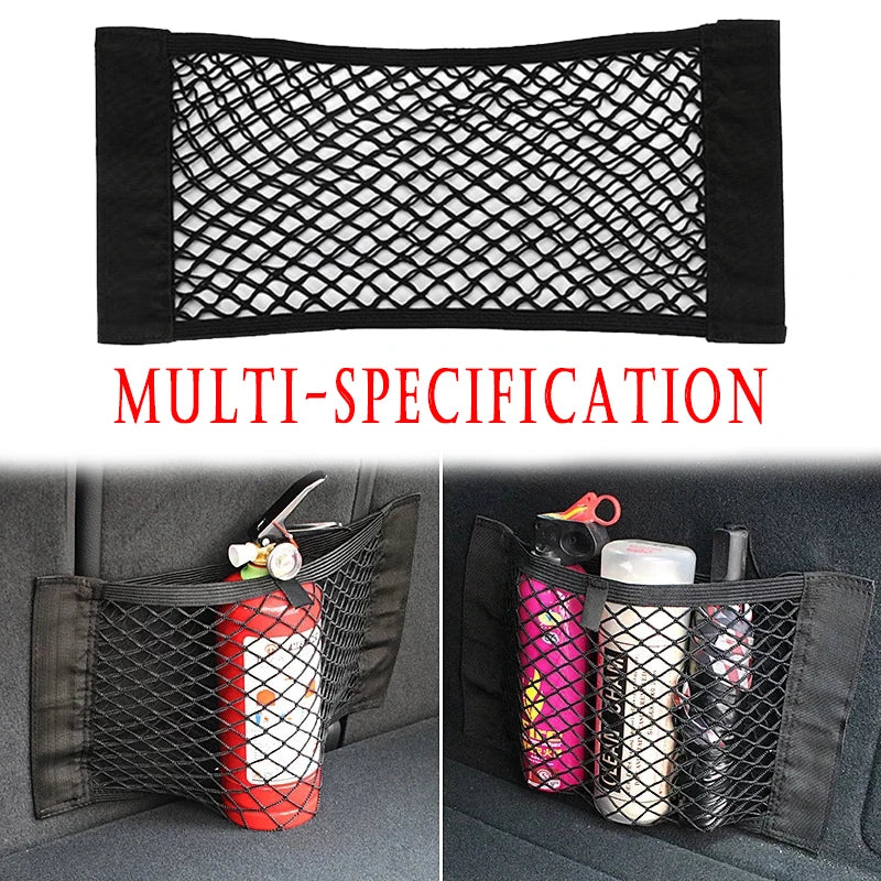 1pc Universal Car Storage Bag Double Mesh Trunk Storage Net, Car Built-in Storage Bag, Car Fire Extinguisher Fixed Net Organizer