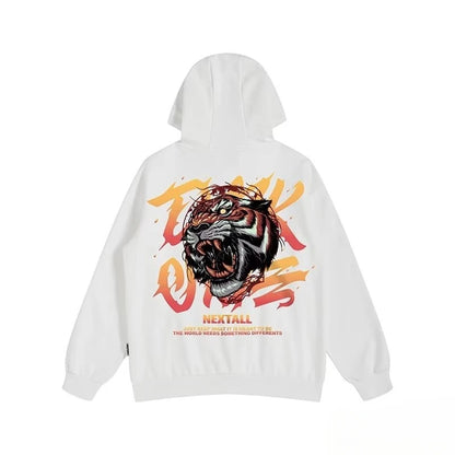 Mens Oversized Hoodie Loose retro fierce tiger Print