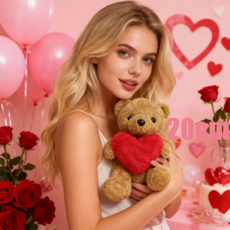 20cm Kawaii Heart Teddy Bear Plush Doll Holding Love Stuffed Animal Valentines Gift Christmas Toy for Her Collectors