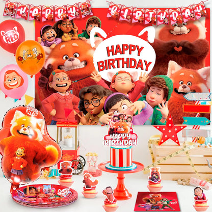 Turning Red Party Supplies – 113‑Piece Decoration Set (Plates, Tablecloth, Balloons & More)