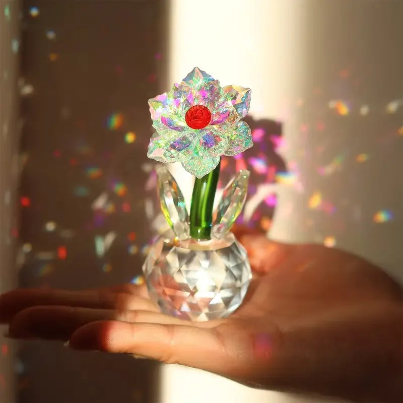 1pc crystal sunflower statue, glass flower decoration, romantic Valentine's Day wedding gift, decorative sun catcher collectible