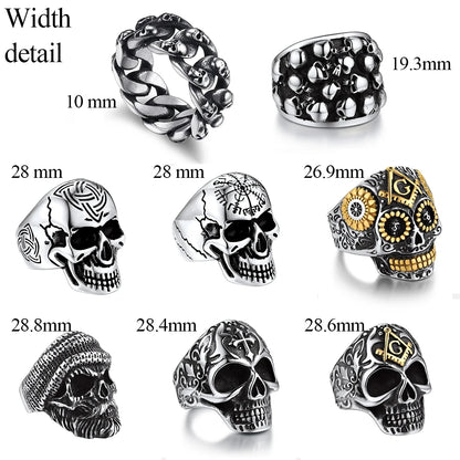 U7 Stainless Steel Big Skull Rings for Man Woman Size 7-14 Cross 3D Skeleton Cuban Chain Celtic Knot Pattern Gothic Punk Jewelry